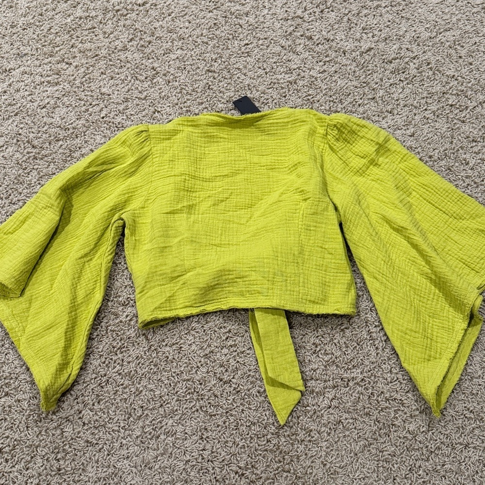 Lulus Lime Green Women's Tie-Front Top Cotton Small - Picture 5 of 6
